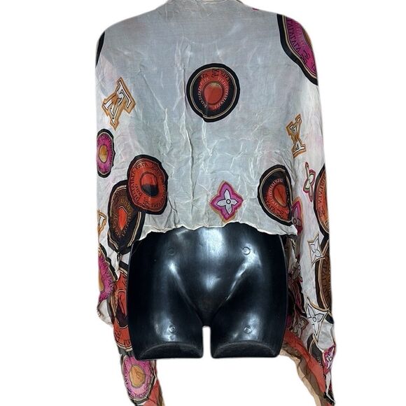 Louis Vuitton 100% silk scarf sheer cream colorful design vintage - Picture 4 of 10